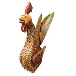 Vintage Rooster Chicken Ceramic Body Metal‎ Tail Collectible Home Decor 10" Tall